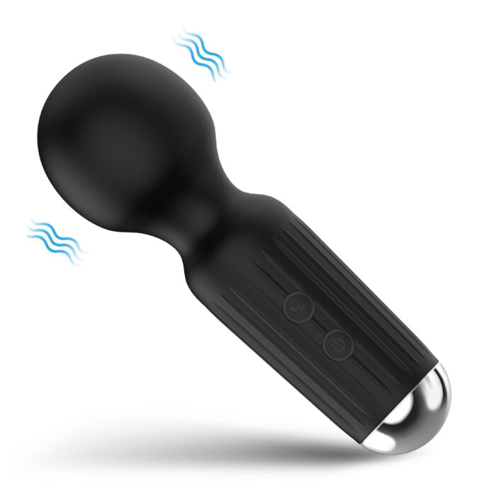 This is a black adult toy with a simple yet versatile design. The top of the toy features a large ball-shaped vibrating head that can rotate 360 degrees, specifically designed for external stimulation, providing strong vibration effects. The main body includes control buttons for adjusting various vibration modes and intensities. The inset image shows the toy's rotating function and usage, highlighting its multifunctionality and powerful performance. The overall design is ergonomic and easy to hold and maneuver, aimed at enhancing sexual pleasure through its powerful external vibration function and flexible usage options.