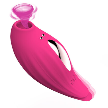 This is a pink adult toy with a modern design and multiple features. One end of the toy has a suction mouth specifically designed for clitoral and nipple stimulation, providing strong suction effects. The main body is ergonomically designed for easy grip and maneuverability. The control buttons in the middle allow for adjusting various suction modes and intensities. The image showcases the suction effect, highlighting its powerful suction capabilities. The overall design is stylish and comfortable, aimed at enhancing sexual pleasure through its unique suction function.