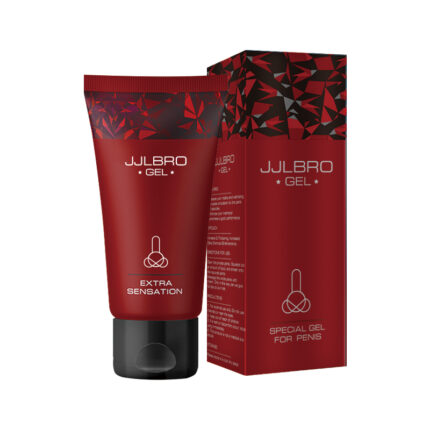 A red tube labeled "Titan Enlargement Cream (Red) For Male External Use" is placed next to its matching red and black box. The box and tube feature a graphic symbol. The product is identified as a "Long-Lasting Non Numbing and Thickening Gel Sex Toy.