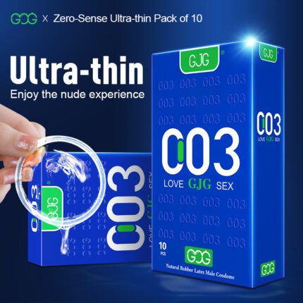 A range of condom products are on display, including easy-to-tear design, vanilla flavor, natural rubber latex material, zero sensitivity ultra-thin experience, lubrication fit and detailed product information