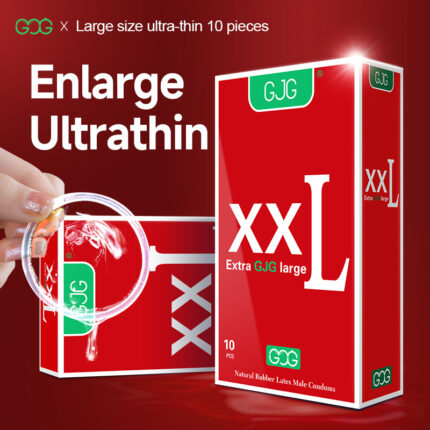 GJG brand large size ultra-thin condoms, 10 pack. Specifically designed with a 55mm large size for 'large' individuals, offering a more intimate and comfortable experience. Made from imported Thai natural latex, soft and fitting, ensuring safety and peace of mind. Features a unique vanilla fragrance, enhancing emotional connection and intimacy. Ultra-thin design for an invisible and snug fit, barrier-free wear. Easy tear packaging for quick access without delaying passion. Product has a 5-year shelf life, with a length of at least 200mm and a width of 55mm, providing lubrication fit. Produced by Yiwu Zhengao Biotechnology Co., Ltd., always check the expiration date before use and avoid using damaged or expired products. This product is for single use only, dispose of it properly after use to prevent plumbing blockages.