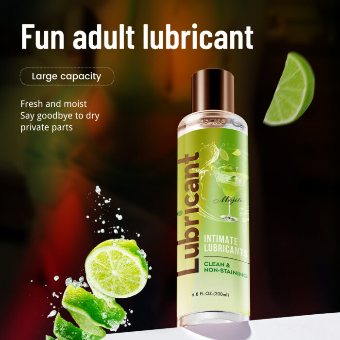 A premium intimate lubricant, featuring a water-soluble formula that is non-greasy and easily absorbed, ensuring a fresh and comfortable experience. The product is designed to be clean, non-staining, and long-lasting, with a natural mojito scent for a refreshing touch. Free from silicone oil, alcohol, and hormones, it caters to sensitive skin and promotes a healthy intimate environment. Packaged in a 200ml bottle, it offers a generous quantity with a 3-year shelf life, making it an ideal choice for personal care.