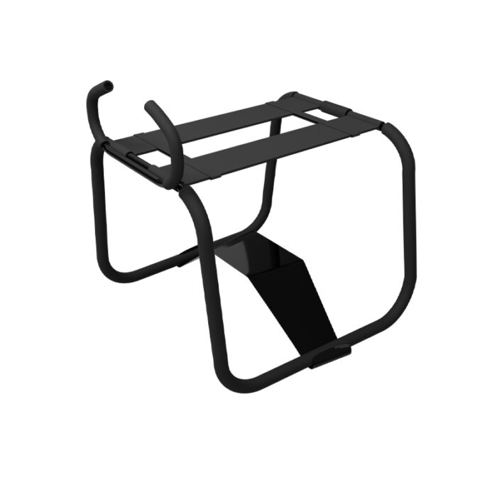 A black metal frame designed for intimate positioning, offering sturdy support and various adjustable settings. Ideal for enhancing different intimate activities with its robust construction.